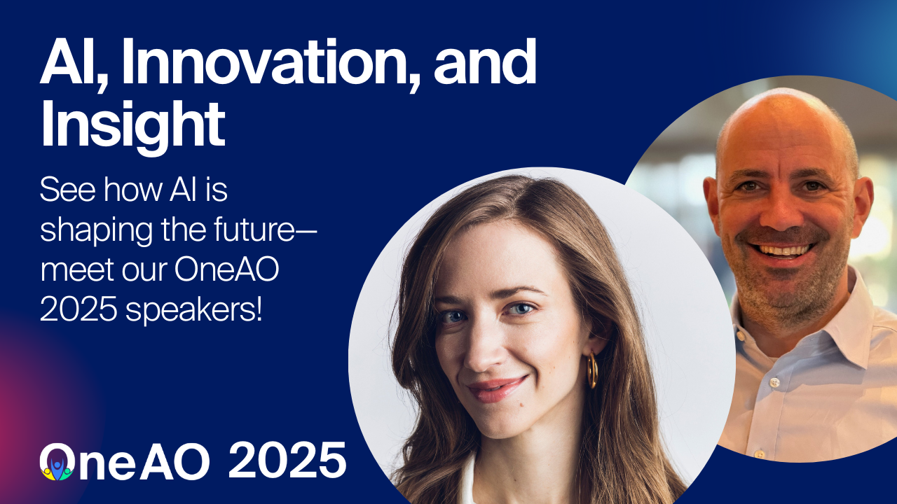 A blue banner reading "AI, Innovation, and Insight: See how AI is shaping the future—meet our OneAO 2025 speakers!"