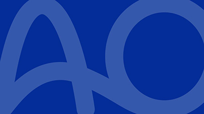 dark blue background with AO logo letters overlayed