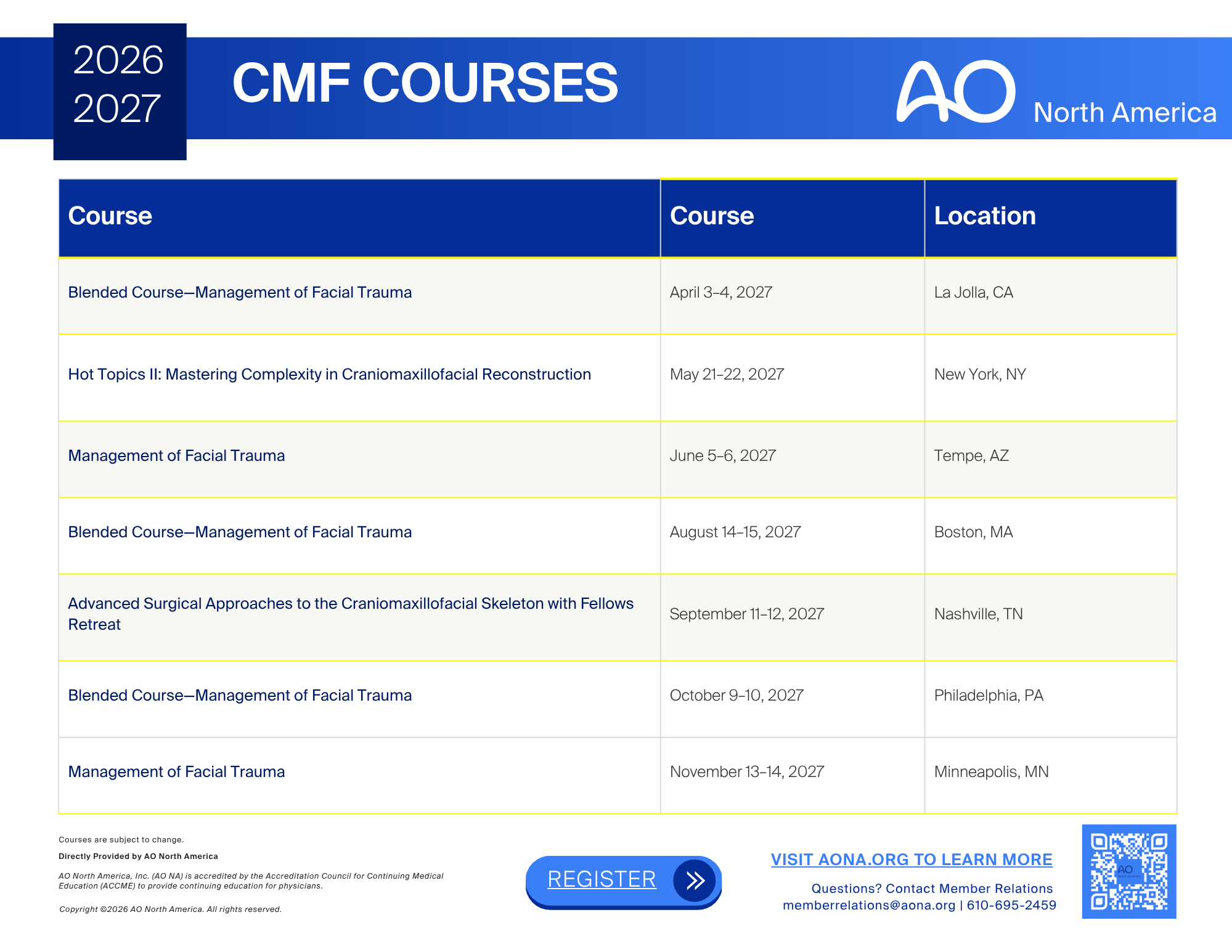 CMF Course Calendar